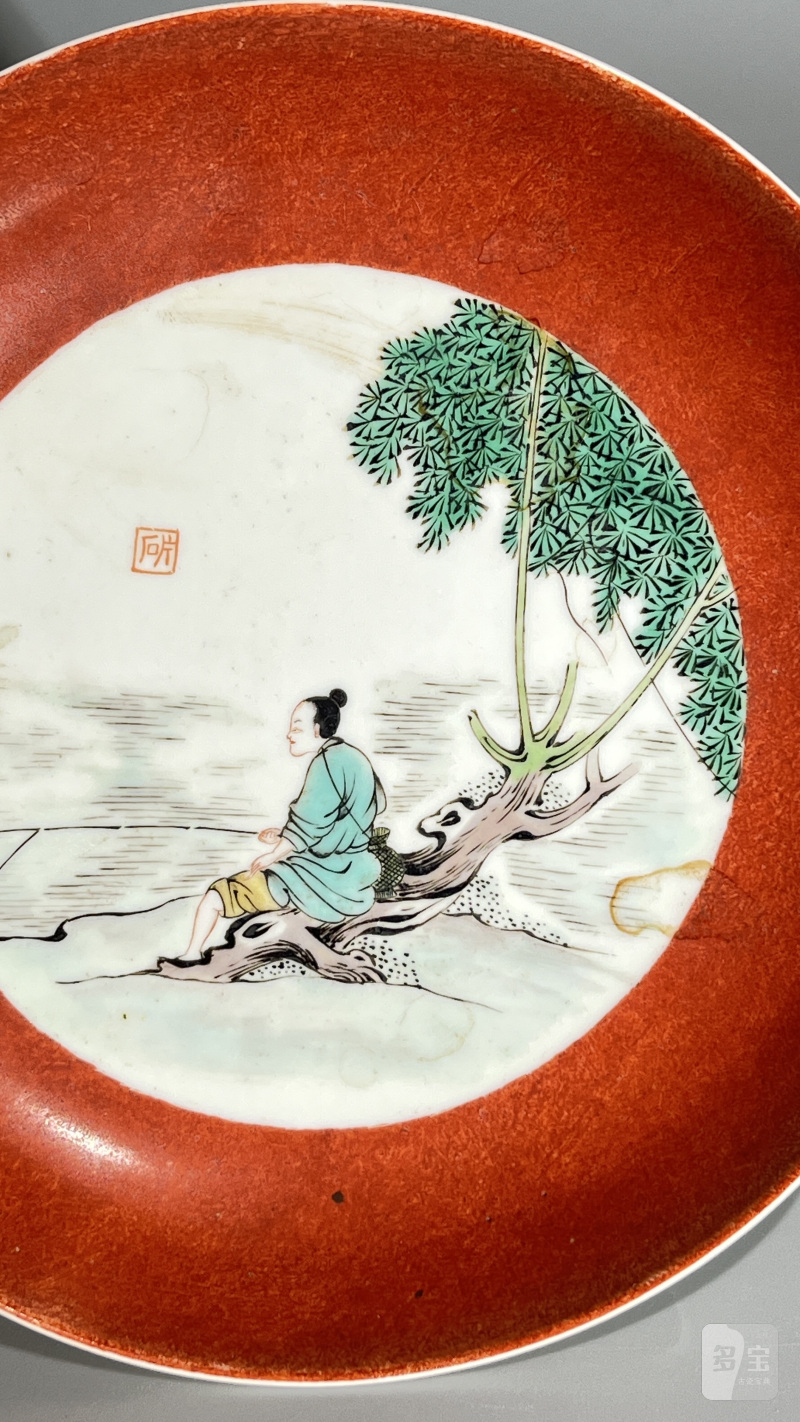 清康熙 粉彩人物盘 - 图4